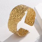 Stainless Steel Hammered Leaf Cuff Bracelet