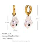 Baroque Pearl Hoop Earrings Gold Plated