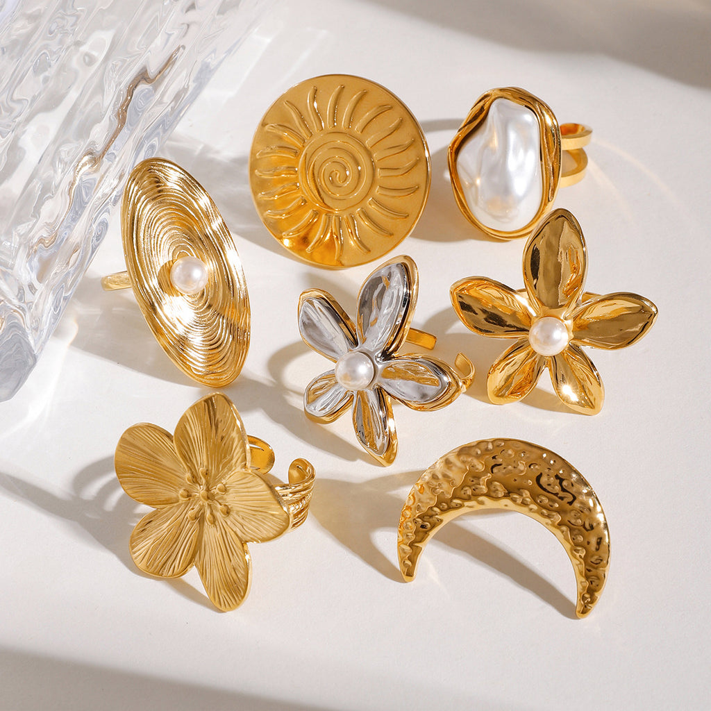 Vintage Gold Plated Pearl Flower Ring
