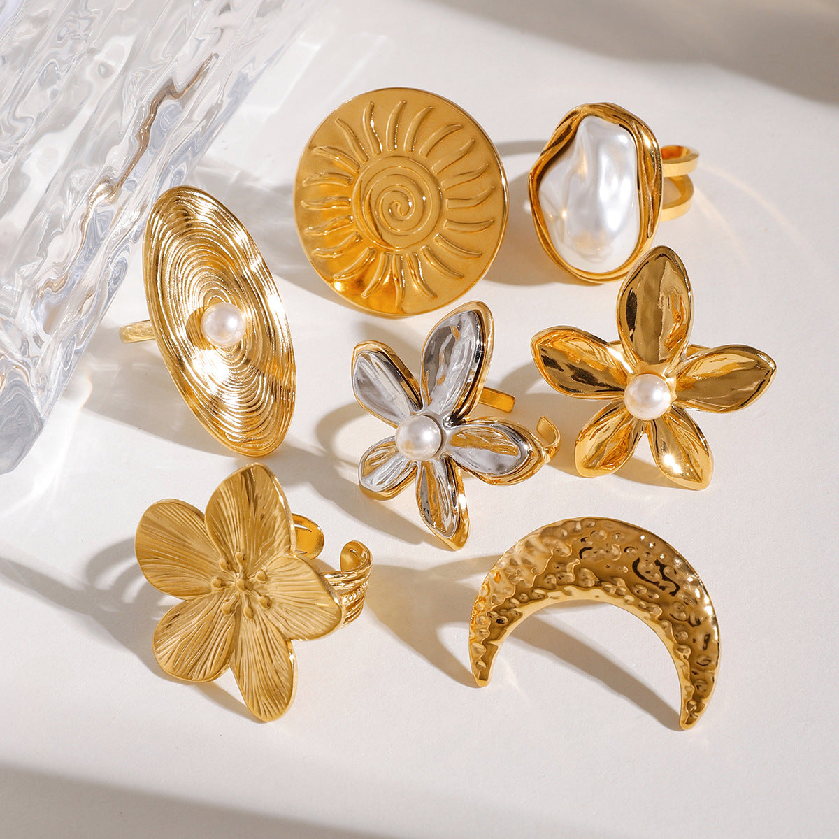 Vintage Gold Plated Pearl Flower Ring