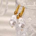 Baroque Pearl Hoop Earrings Gold Plated