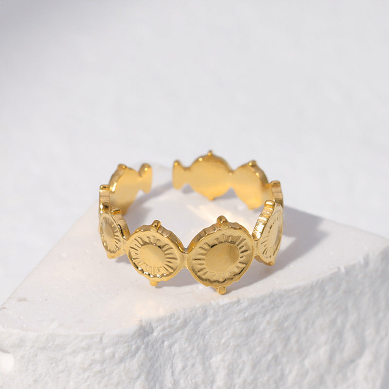 Stainless Steel Sunburst Ring Gold Plated