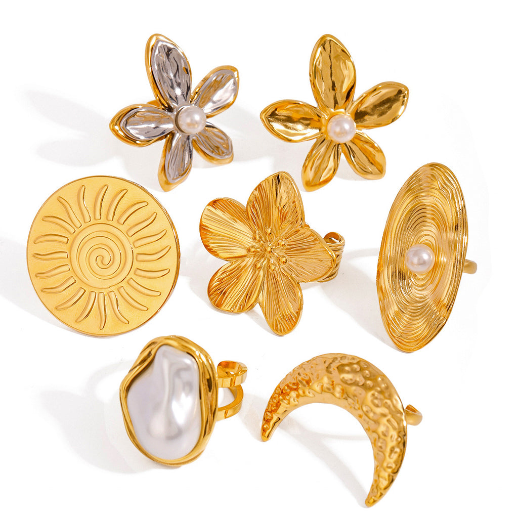 Vintage Gold Plated Pearl Flower Ring