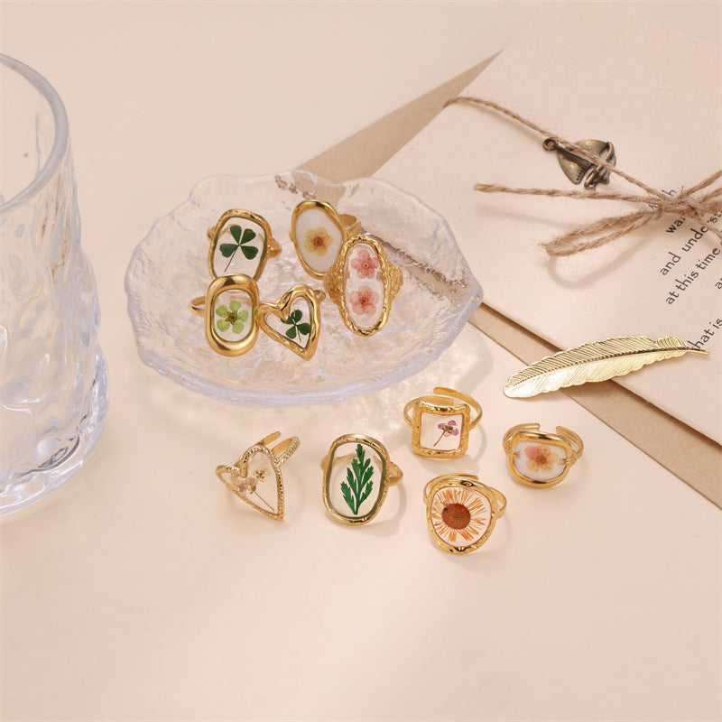 Dried Flower Resin Adjustable Ring