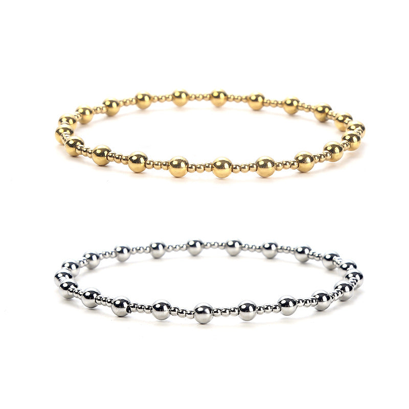 Minimalist Beaded Bracelet Stainless Steel 18K Gold Plated Elastic Stretch Alternating Beads Waterproof Jewelry For Women
