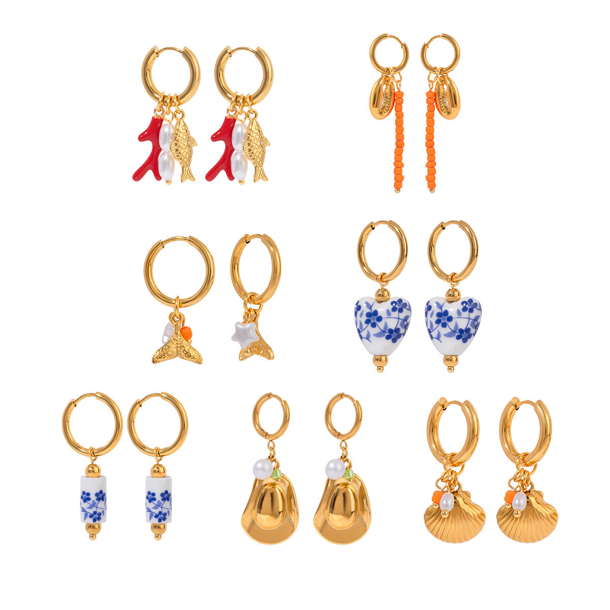 Nautical Shell Dangle Earrings With Pearl
