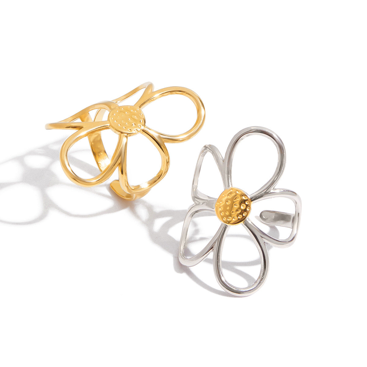 Flower Pearl Rhinestone Adjustable Ring