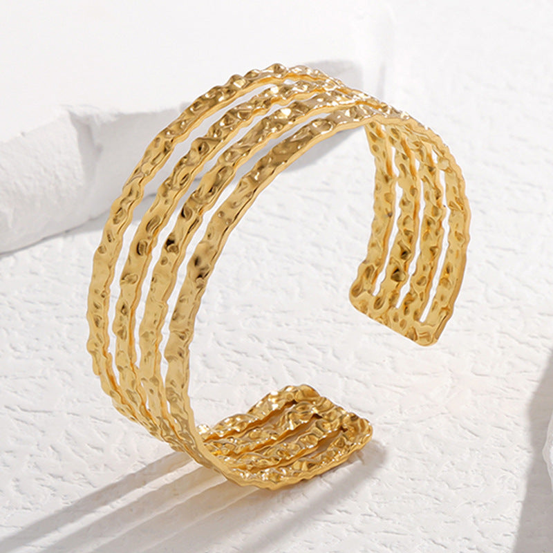 Stainless Steel Hammered Leaf Cuff Bracelet