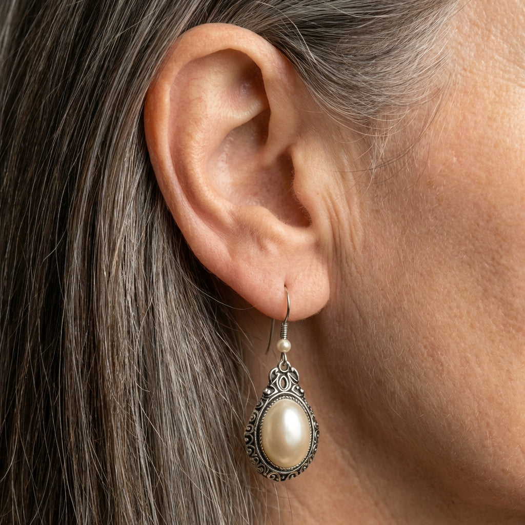 A Vintage Inspired Sterling Silver Pearl Drop Earring Set*