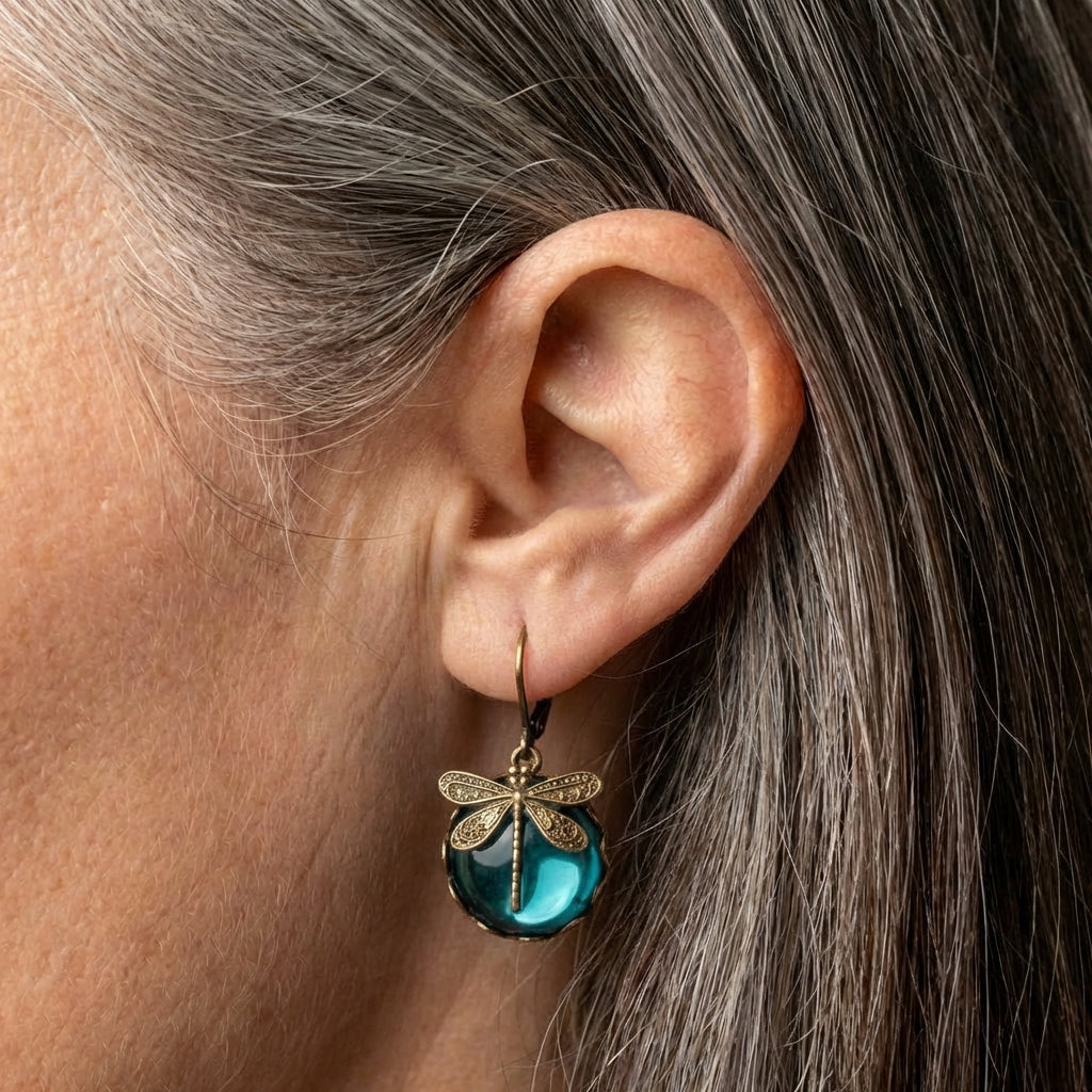 A Vintage Style Glass Dragonfly Earring Set*