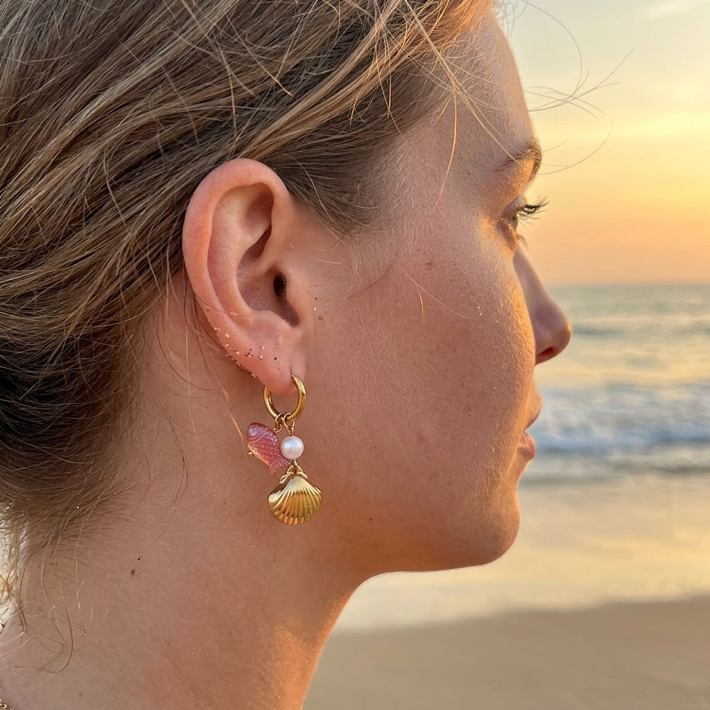 Scallop & Fish Drop Earrings