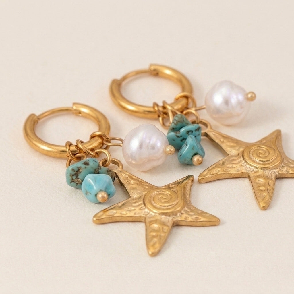 Starfish & Stone Drop Earrings