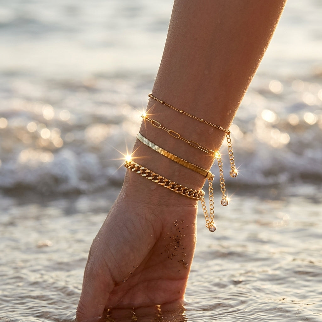 Bead Snake Cuban Bracelet Set
