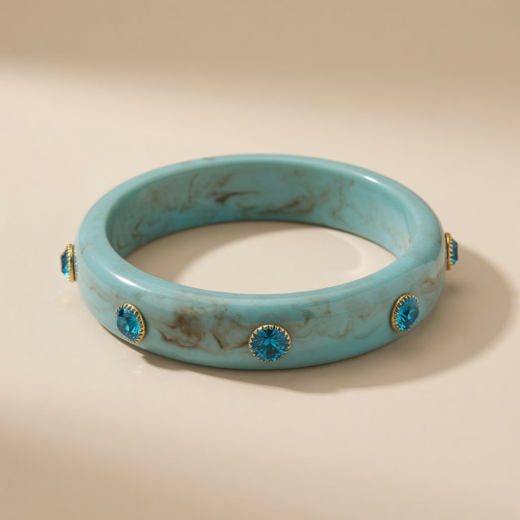 Marble Acrylic Bangle Bracelet Rhinestone