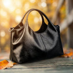 Niche style soft leather handbag (black) (can be worn cross-body)
