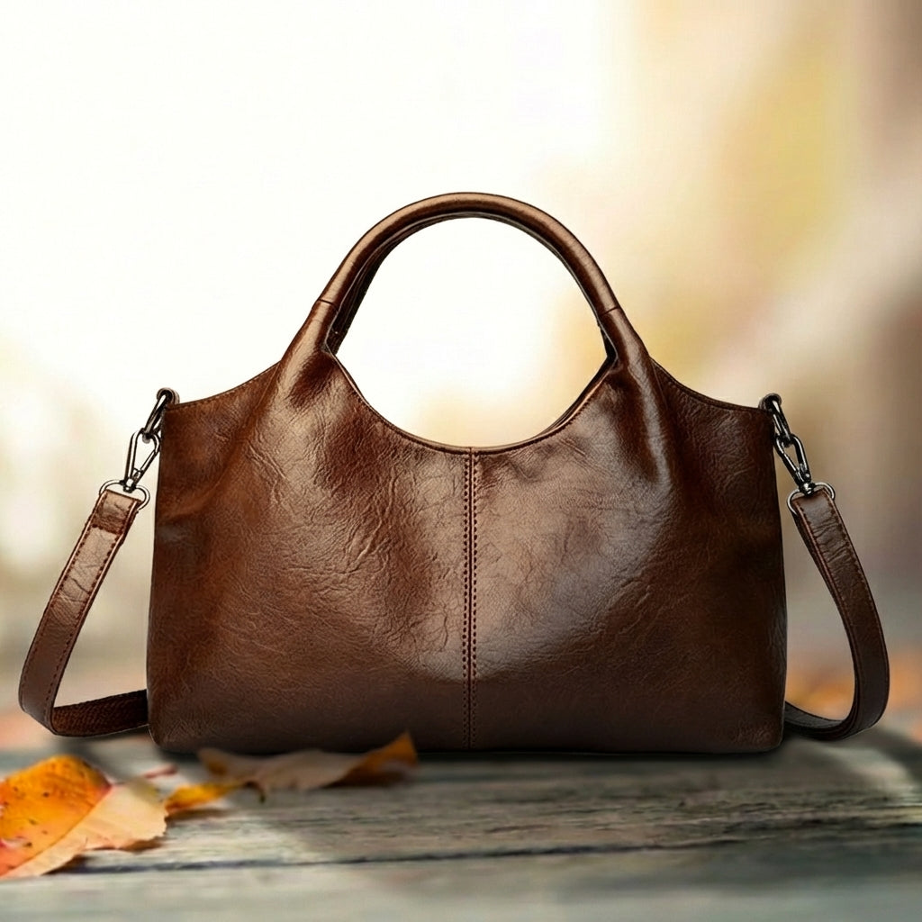 Niche style soft leather handbag (coffee) (can be worn cross-body)